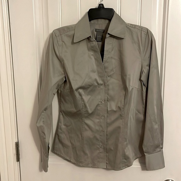 Ann Taylor Plaid Essential Shirt women’s size 4 (S)  metal shiny gray fitted NWT - Picture 1 of 16
